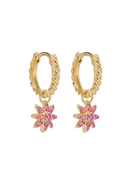 Petite Starburst Drop Earrings, 18k Yellow Gold & Pink Sapphires